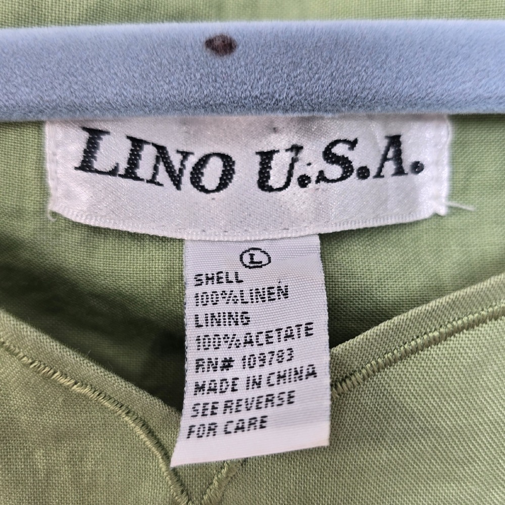 Lino USA 100% Linen Embroidered Floral Top Tank Set Scalloped Green Woman Large - Picture 5 of 13